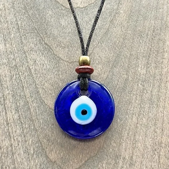 Blue Glass Evil Eye Protection Necklace | Handmade Pendant - Picture 3 of 8